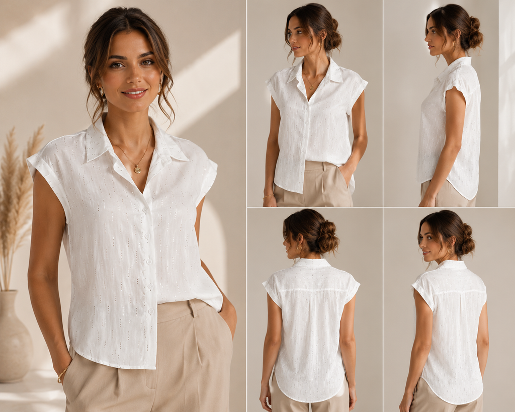 Chemise Blanche Sans Manches à Col Chemisier