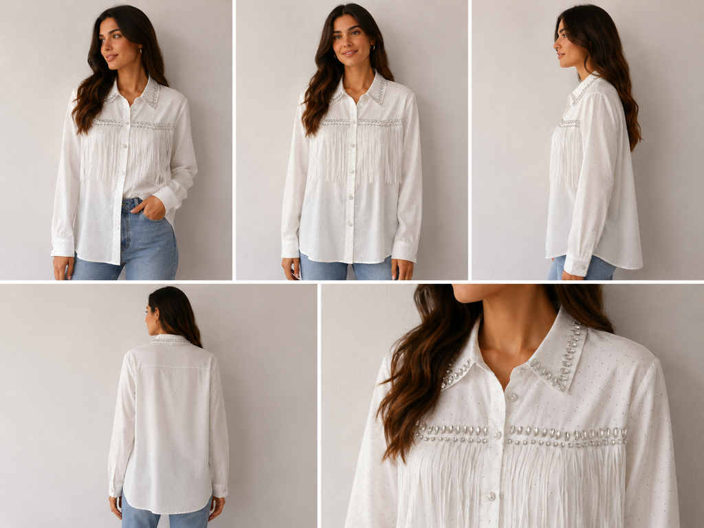 Chemise Blanche Western à Franges et Strass