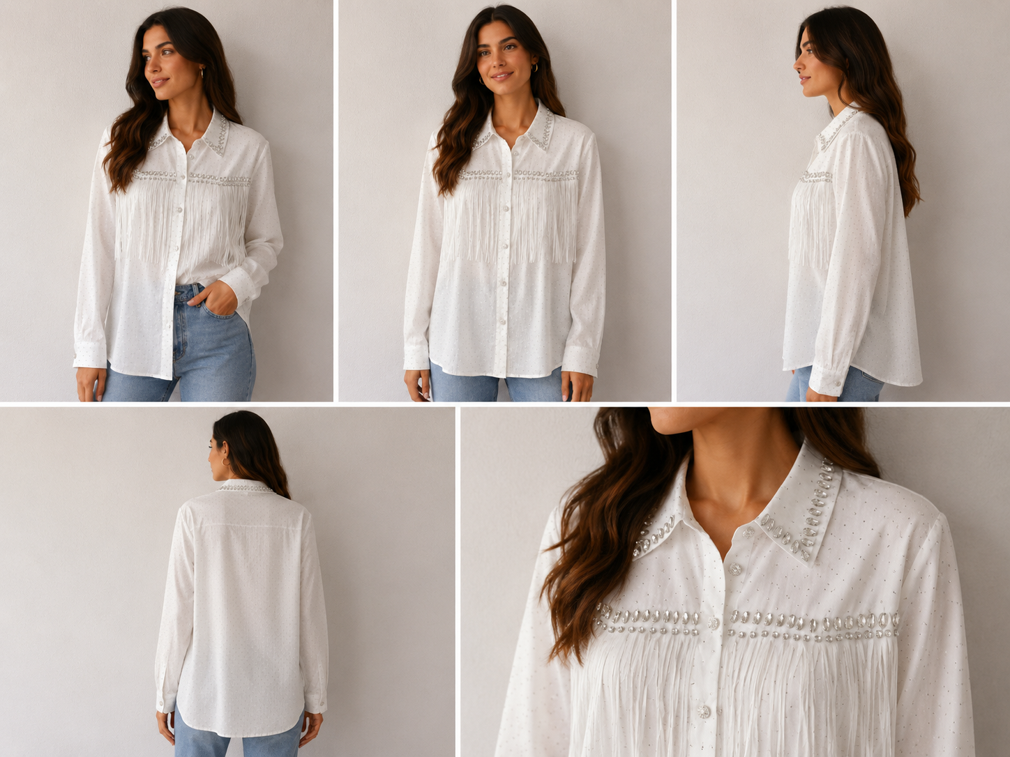 Chemise Blanche Western à Franges et Strass