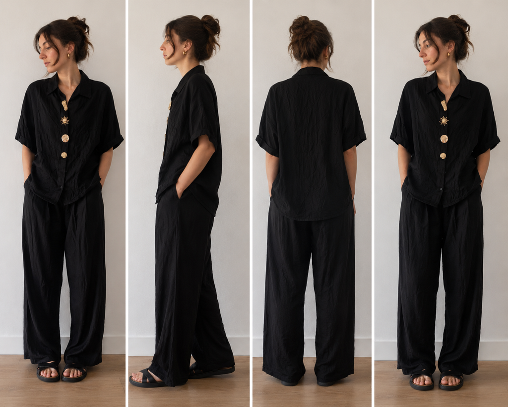 Tweedelige set zwart – overhemd & wijde broek
