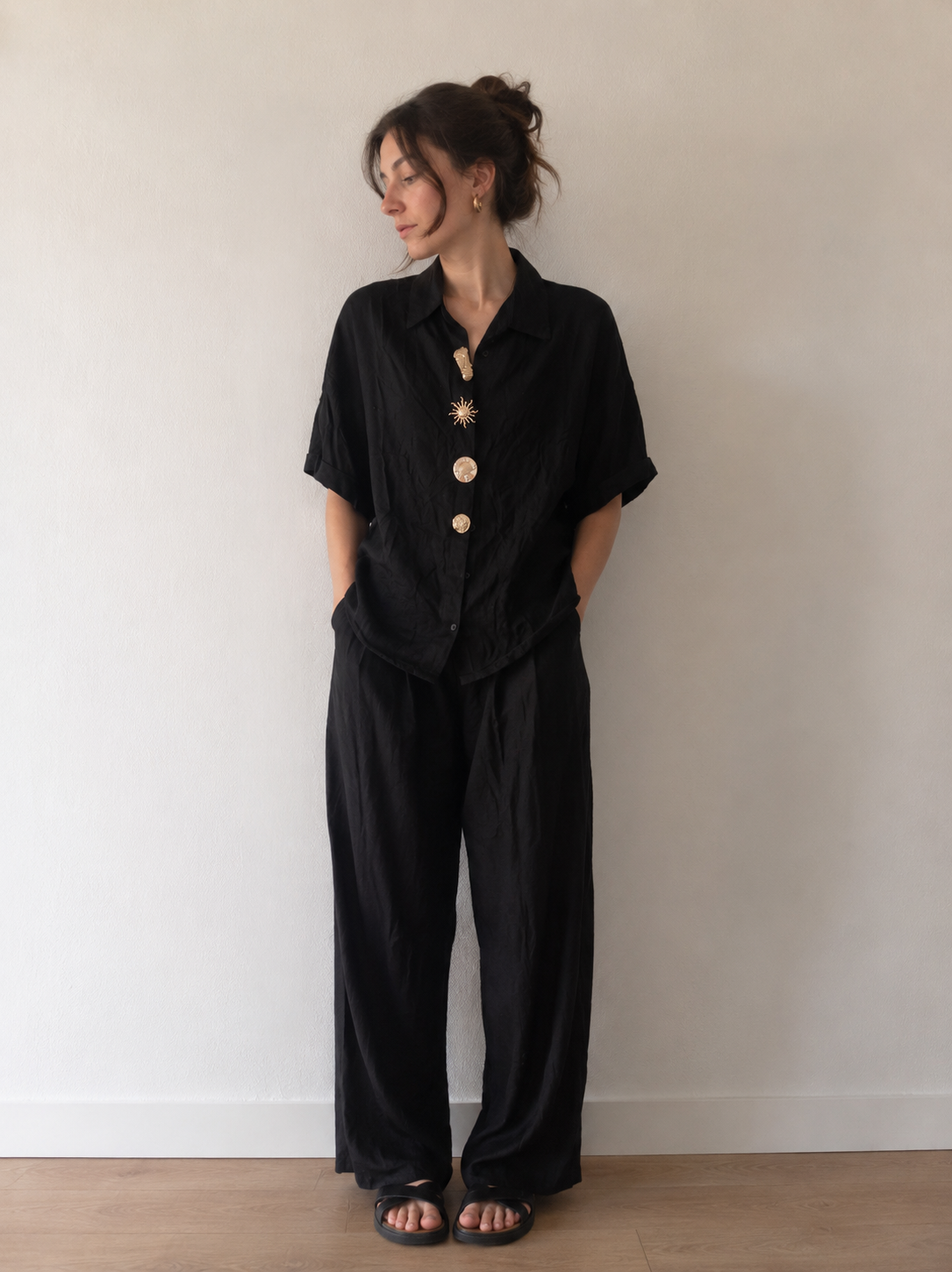 Tweedelige set zwart – overhemd & wijde broek