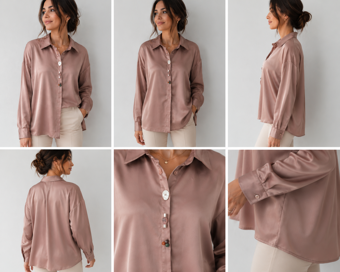 Roze Satijnen Blouse Met Gouden Knopen