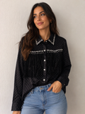 Chemise Noire Western à Franges et Strass