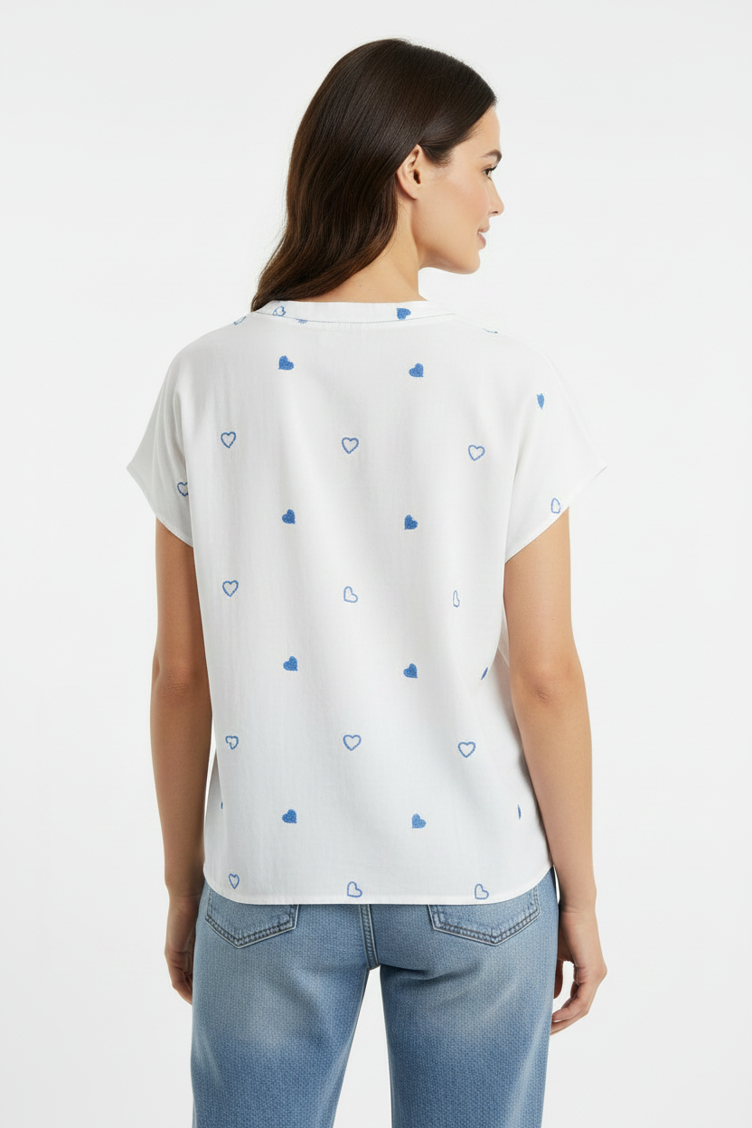 Top blanc cœurs bleus - dos