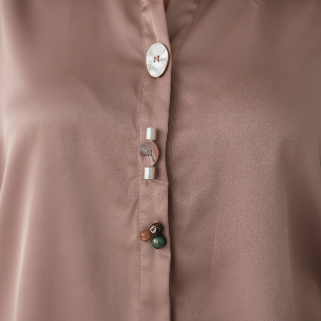 Zoom détail tissu & boutons nacre